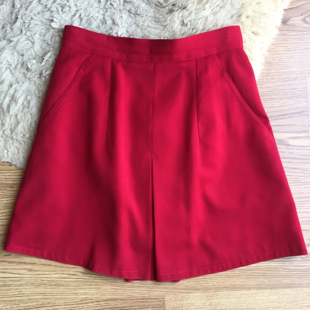 Vintage Red Aline Mini Skirt pockets 23”-24” waist